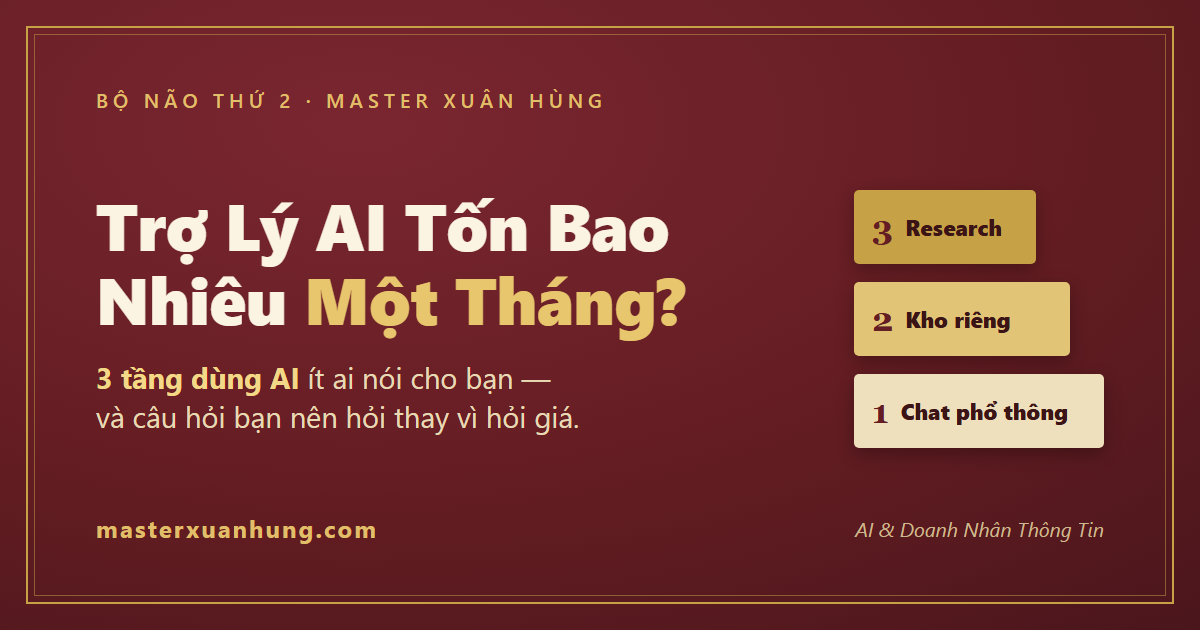 Bìa bài: Trợ Lý AI Tốn Bao Nhiêu Một Tháng? 3 Tầng Dùng AI Ít Ai Nói Cho Bạn